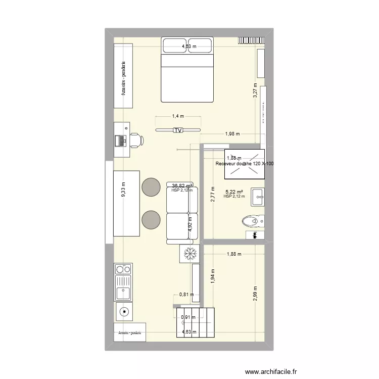 260819 STUDIO CALE 2. Plan de 2 et 42 m² 260819 STUDIO CALE 2. Plan de 2 et 42 m²