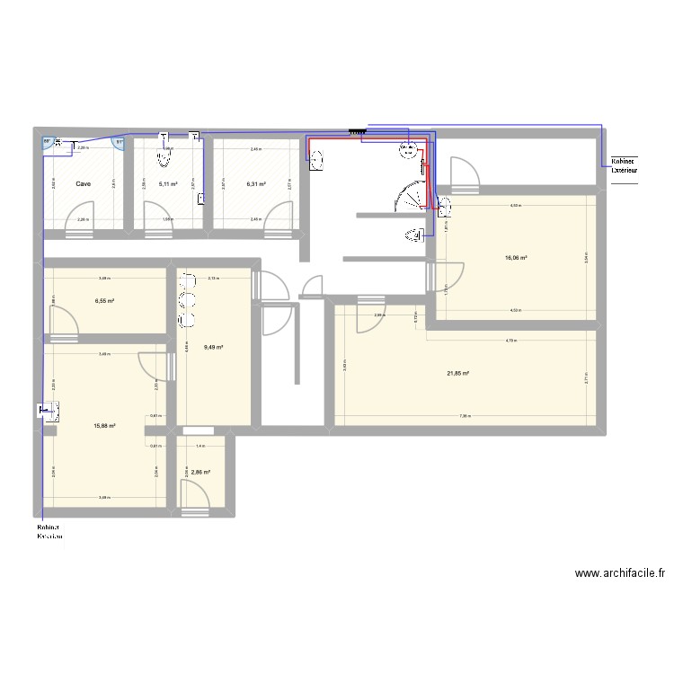 LT Santé. Plan de 9 pièces et 90 m2