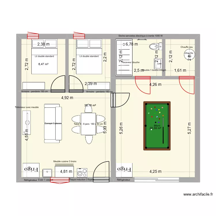 PLAN 4. Plan de 3 pièces et 65 m²