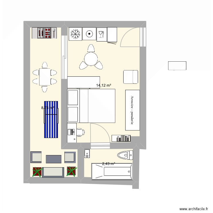 Test 2 du 8 nov. Plan de 3 pièces et 25 m2