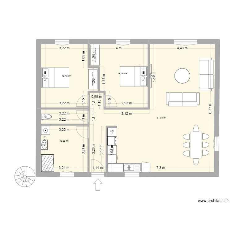 PLAN 2 RDC. Plan de 4 pièces et 101 m2