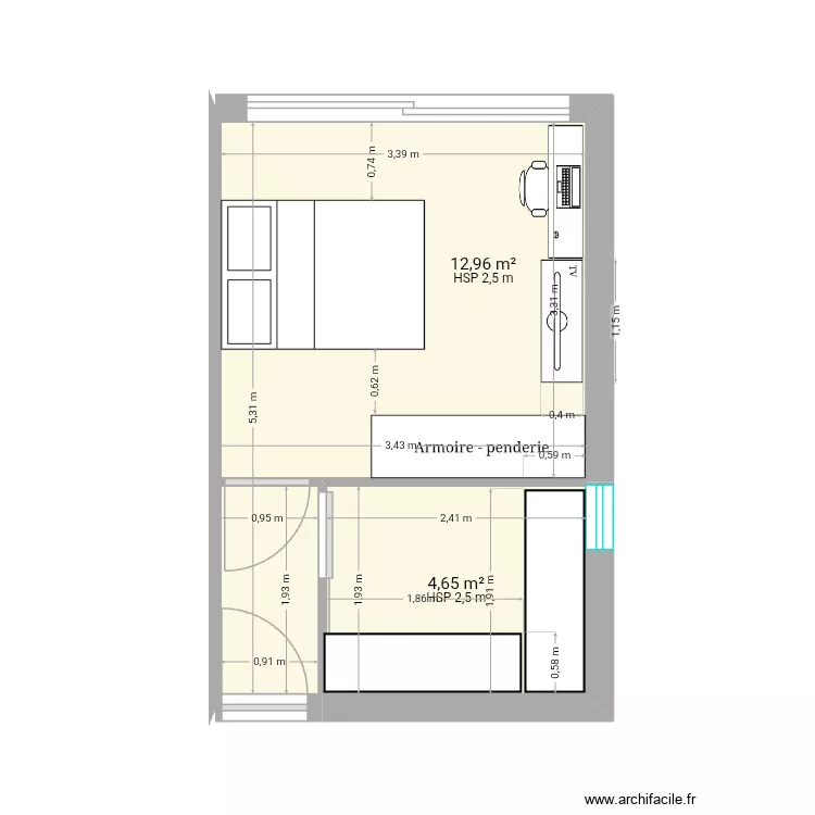 Chambre garage. Plan de 2 et 18 m² Chambre garage. Plan de 2 et 18 m²