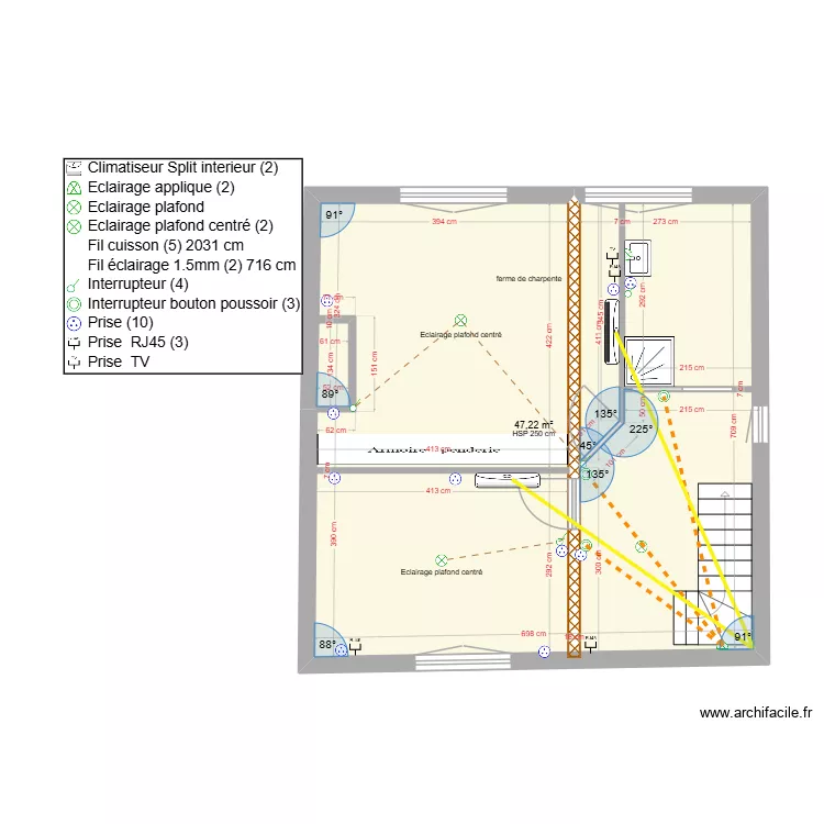 DOUVILLE - ST DYE - 2 &eacute;me &eacute;tage. Plan de 1  et 47 m²
