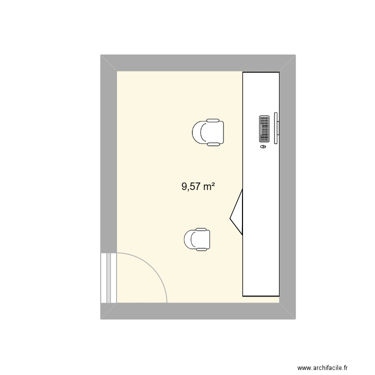 plan bureau long du mur. Plan de 1 pièce et 10 m2