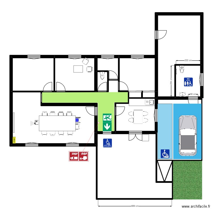 Impuls - evacuation. Plan de 14 pièces et 140 m2