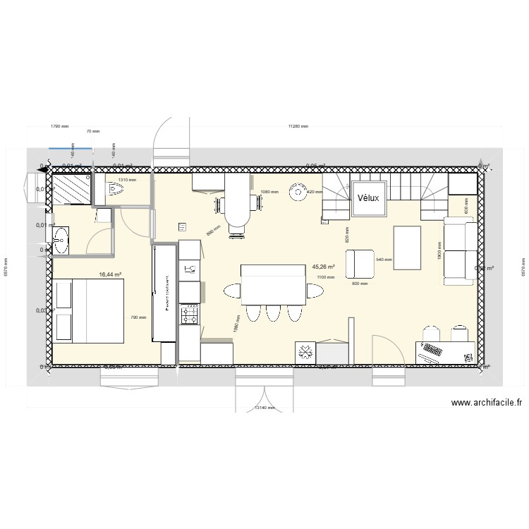 plan 2-01 Gab et Cha. Plan de 16 pièces et 62 m2