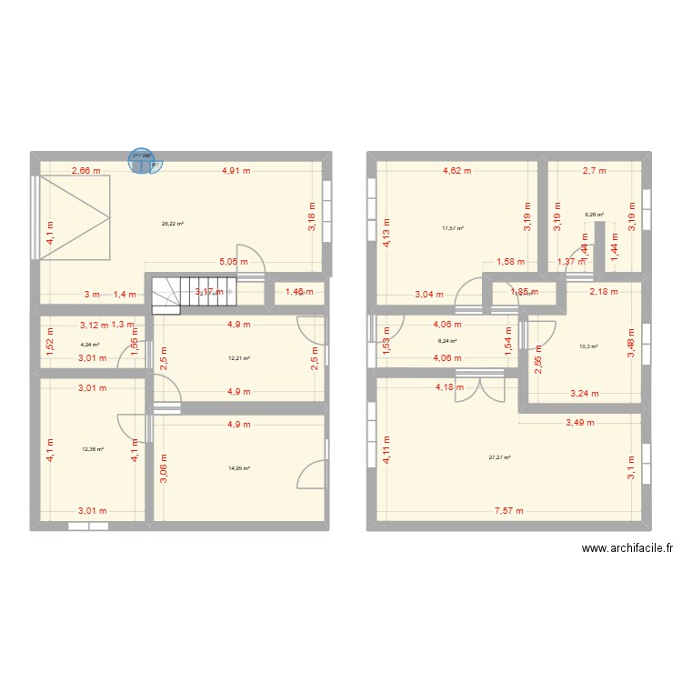Casa Weona. Plan de 13 pièces et 146 m2