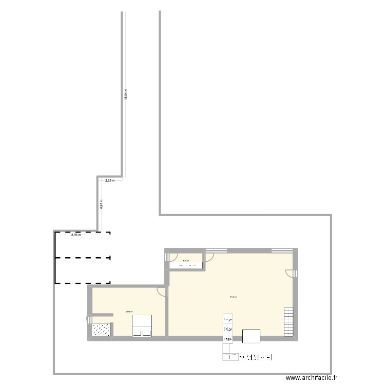 Plan démolition. Plan de 3 pièces et 115 m2