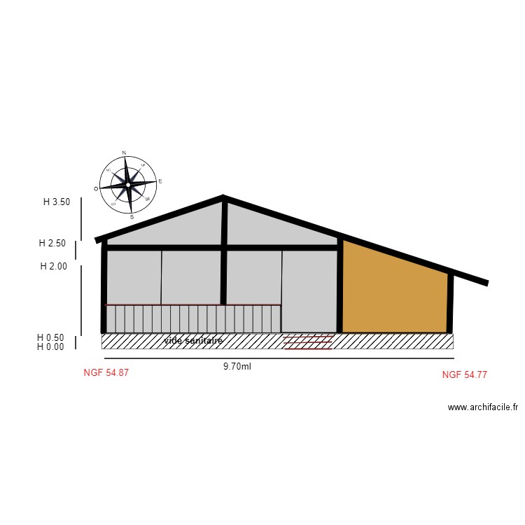 Facade SUD                                        chalet 106. Plan de 4 pièces et 21 m2