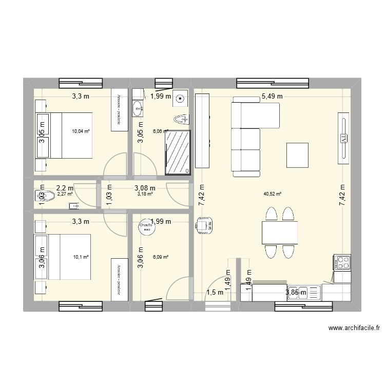 bilje 2. Plan de 7 pièces et 78 m2