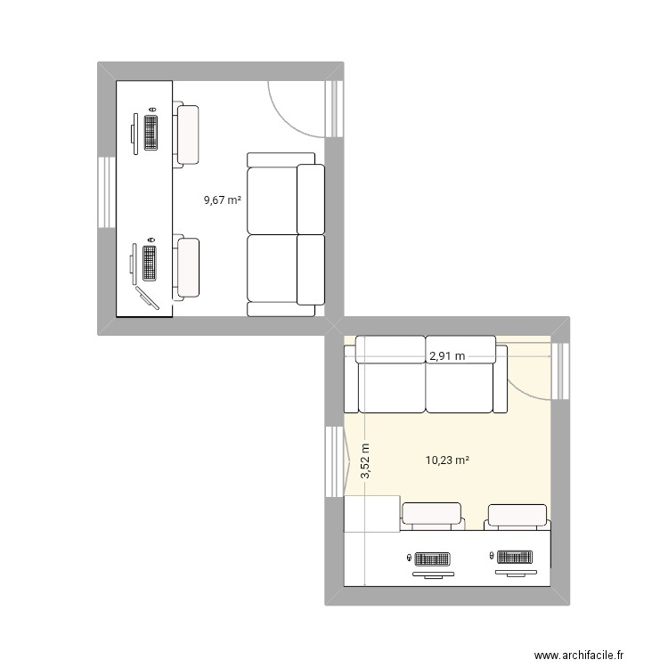 Bureau. Plan de 2 pièces et 20 m2