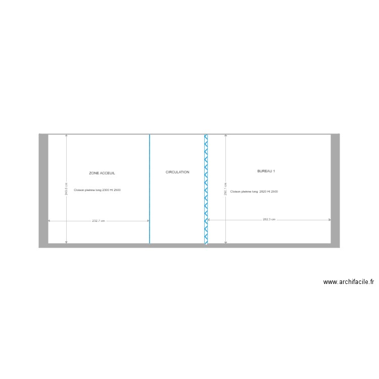 BOYER 4 Coupe. Plan de 3 pièces et 16 m2