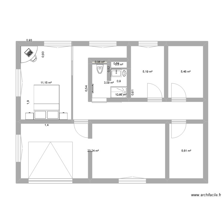 Damien D. Plan de 9 pièces et 65 m2