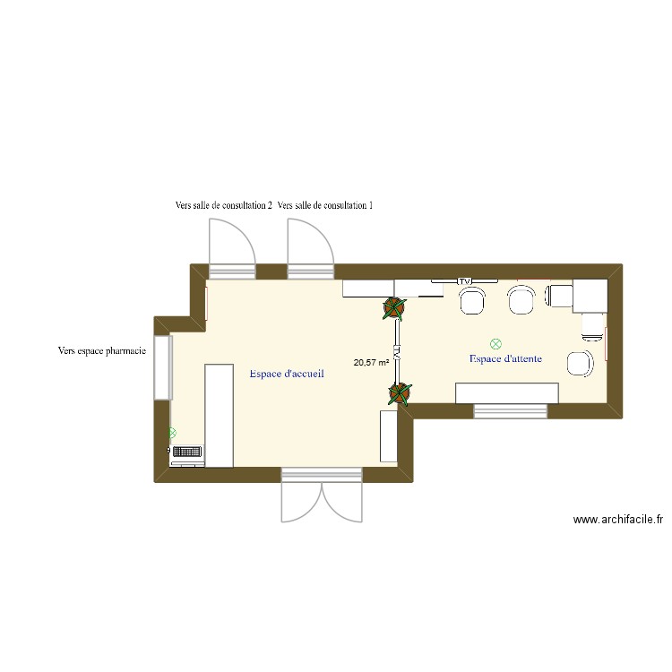 Salle d\'attente-d\'accueil. Plan de 1 pièce et 21 m2