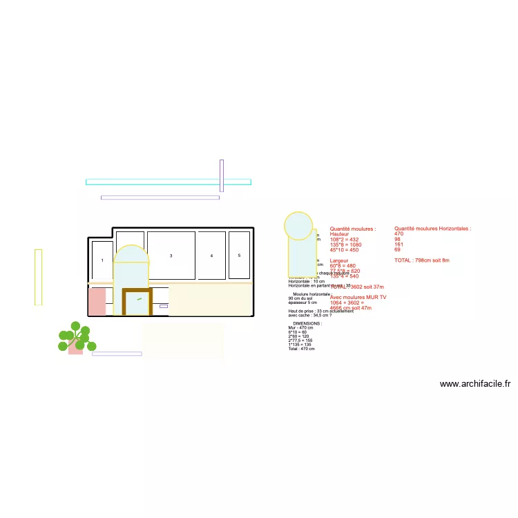 Am&eacute;nagement 2 - mur moulures. Plan de 