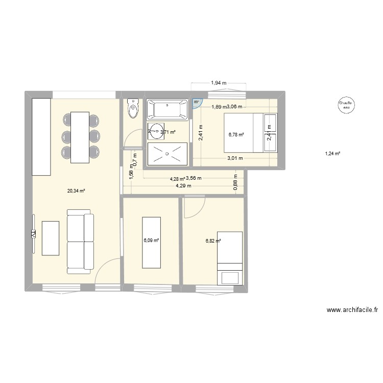tony. Plan de 7 pièces et 49 m2