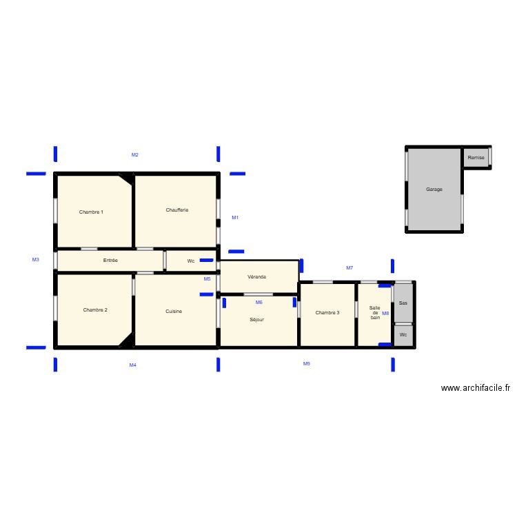 Bernard lile d yeu. Plan de 16 pièces et 61 m2