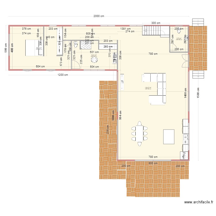 Maison Kondoxing. Plan de 14 pièces et 313 m2