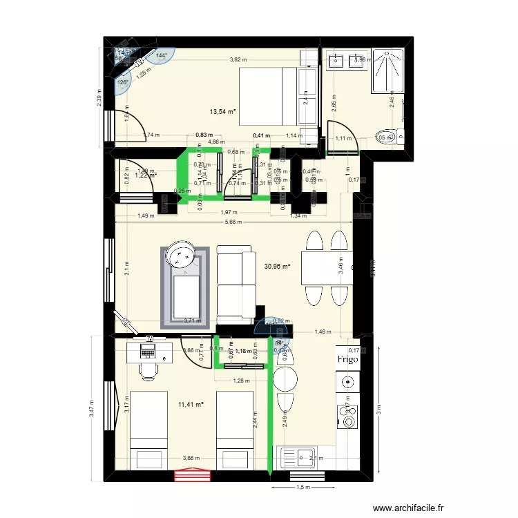 LORENZI. Plan de 6  et 58 m²