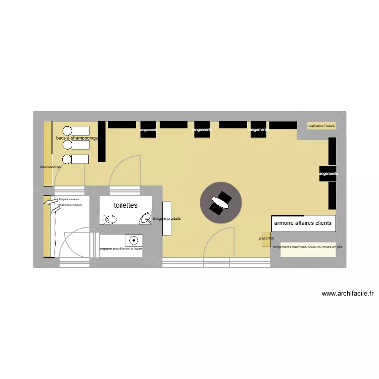 salon coiffure stage 2. Plan de 6  et 25 m²