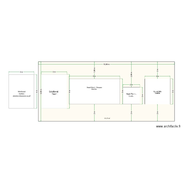 laterale. Plan de 1 pièce et 112 m2