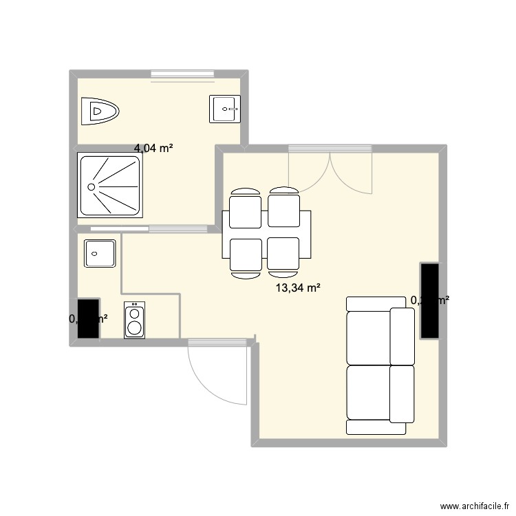 studio jaures 7. Plan de 4 pièces et 18 m2