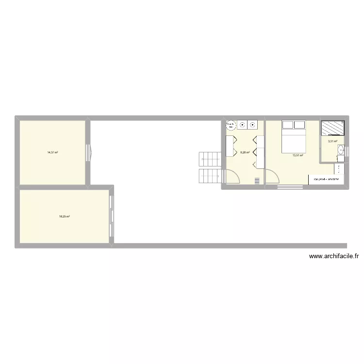 plan base. Plan de 5 pièces et 56 m²