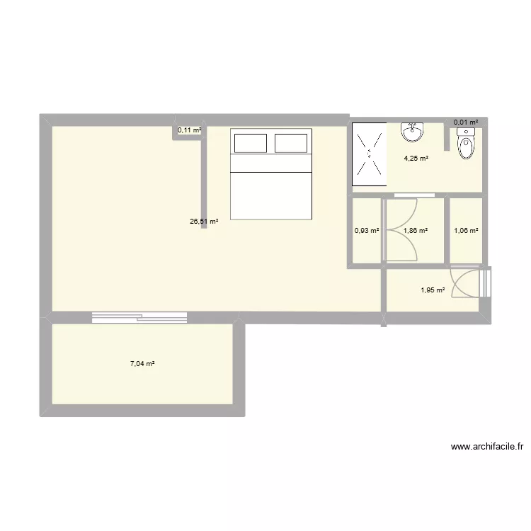 esquisse studio. Plan de 9  et 44 m²