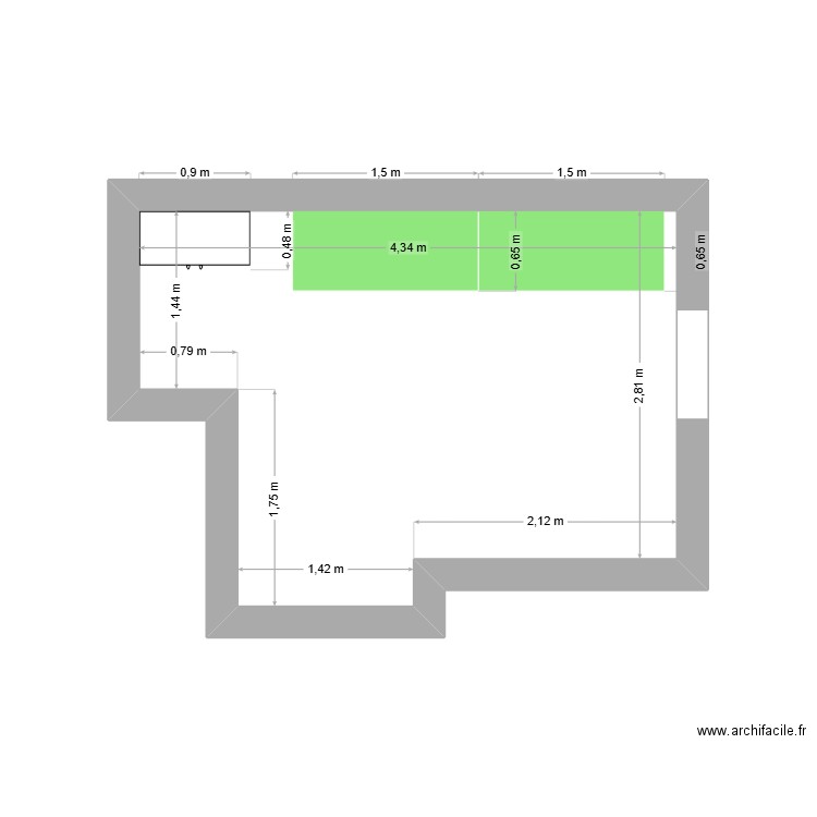 E91. Plan de 1 pièce et 12 m2