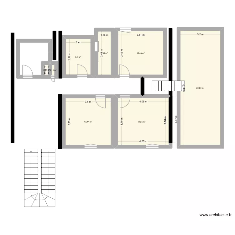 Etage et combles. Plan de 8  et 79 m²