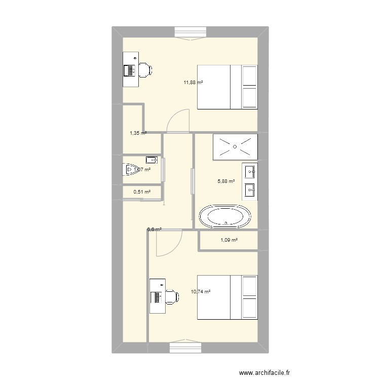 R+1. Plan de 8 pièces et 39 m2