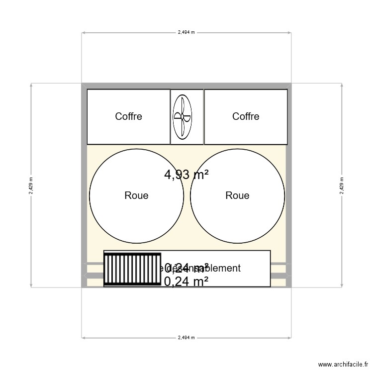 Vue arrière cellule 5000. Plan de 3 pièces et 5 m2