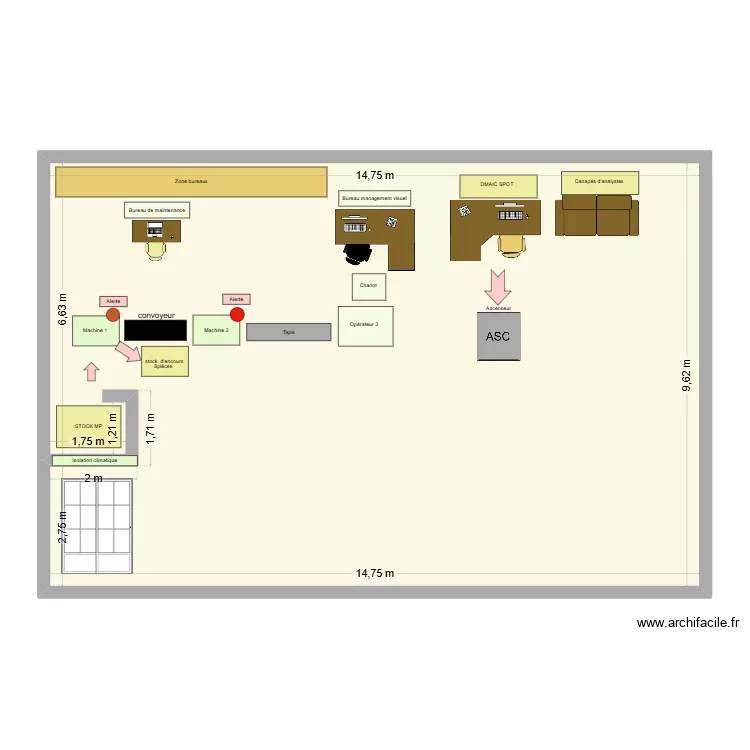 zone de production 1. Plan de 1 pièce et 141 m²