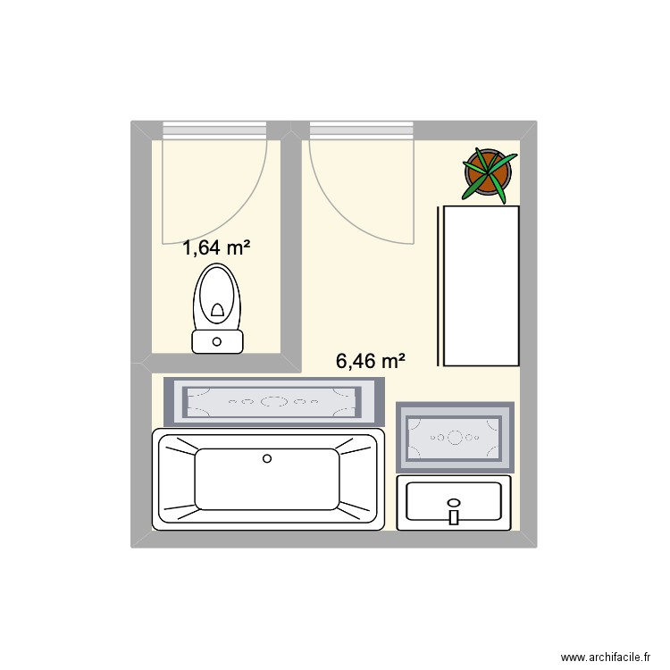 SDB RDC. Plan de 2 pièces et 8 m2