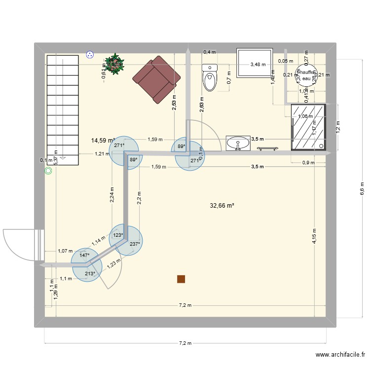 chambre qui fait peur 5. Plan de 2 pièces et 47 m2