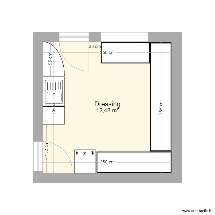 dressing. Plan de 1 pièce et 12 m2