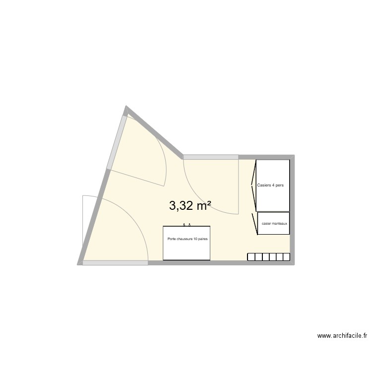 VESTIAIRE F DEVIENT H. Plan de 1 pièce et 3 m2