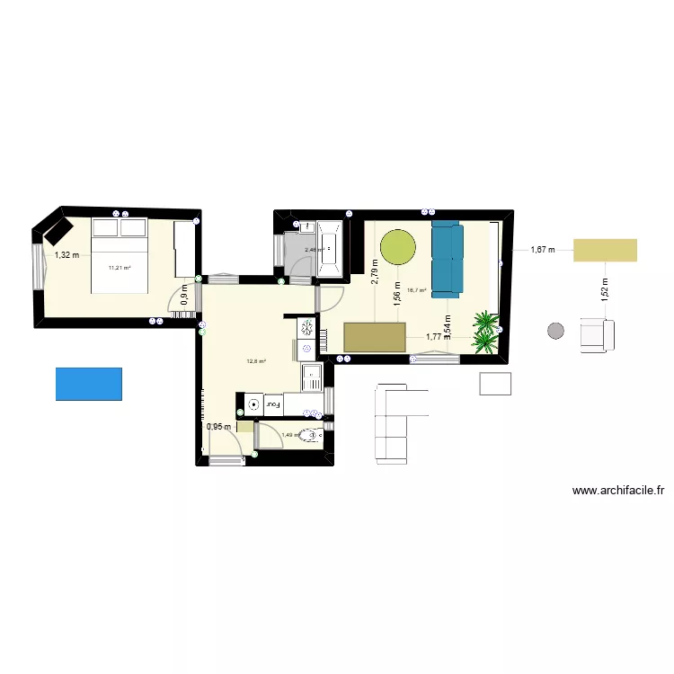 Clichy 2. Plan de 5  et 45 m²