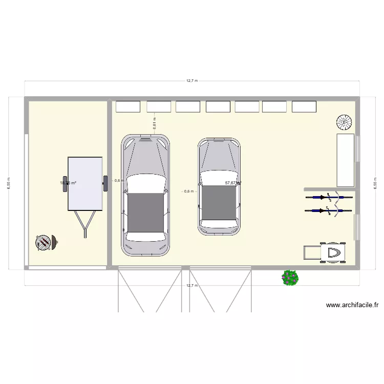 Garage. Plan de 2  et 76 m²
