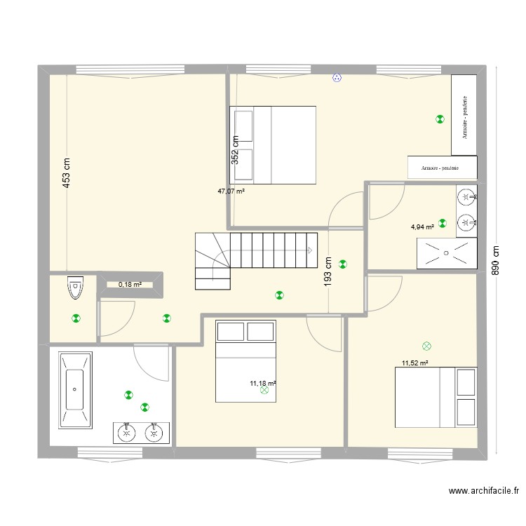 blg 3. Plan de 5 pièces et 76 m2