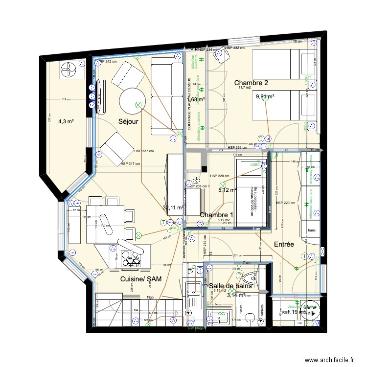CHANTIER MCAULEY MAI 2024  .archifacile . Plan de 89 pièces et 625 m2