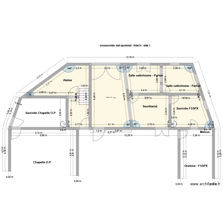 Goussonville - Bat apostolat - RdeCH - idées 1. Plan de 4 pièces et 90 m2