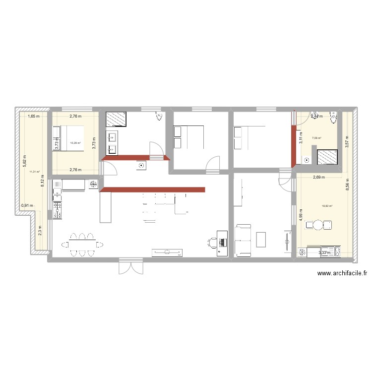 plan appartements ZOURFA. Plan de 4 pièces et 48 m2
