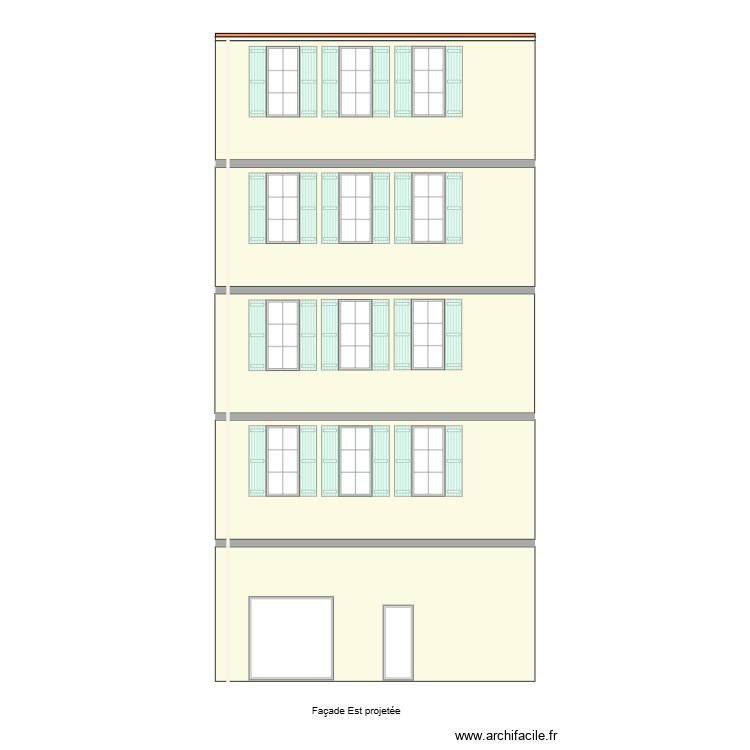 Fa&ccedil;ade Est projet&eacute;e. Plan de 0 pièce et 0 m2