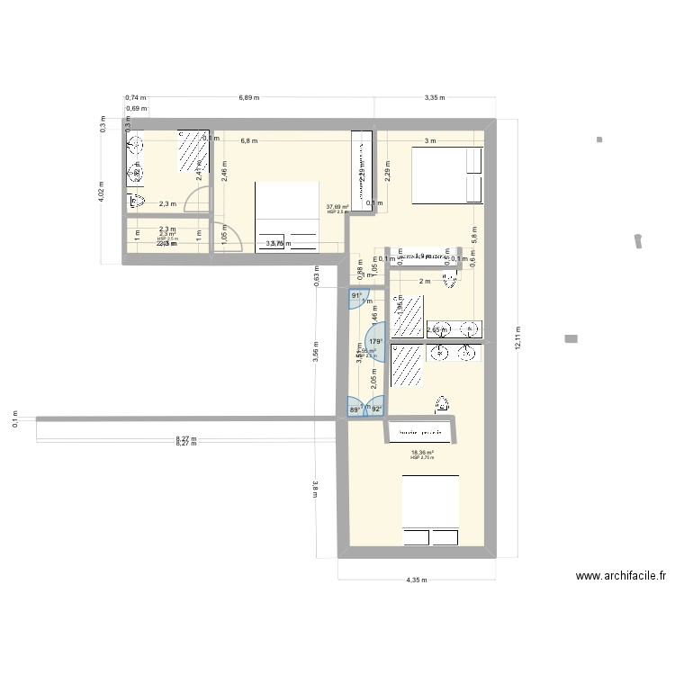 1 octobre. Plan de 4 pièces et 62 m2