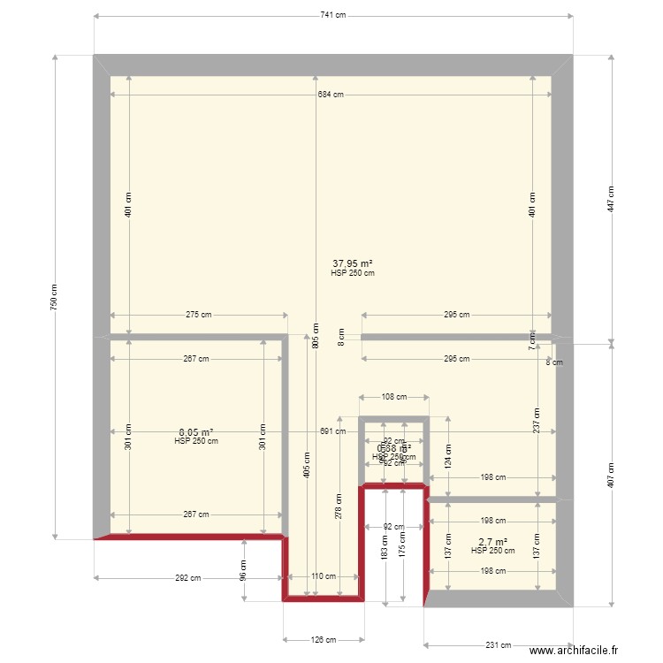 rio. Plan de 4 pièces et 50 m2