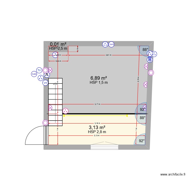 élec N haut. Plan de 3 pièces et 10 m2