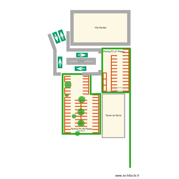 Parking P3 CFPM. Plan de 8 pièces et 42 m2