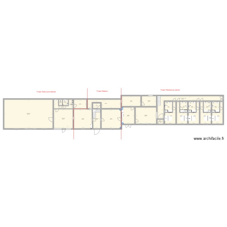 Les 3 saules rénovation V1. Plan de 44 pièces et 612 m2