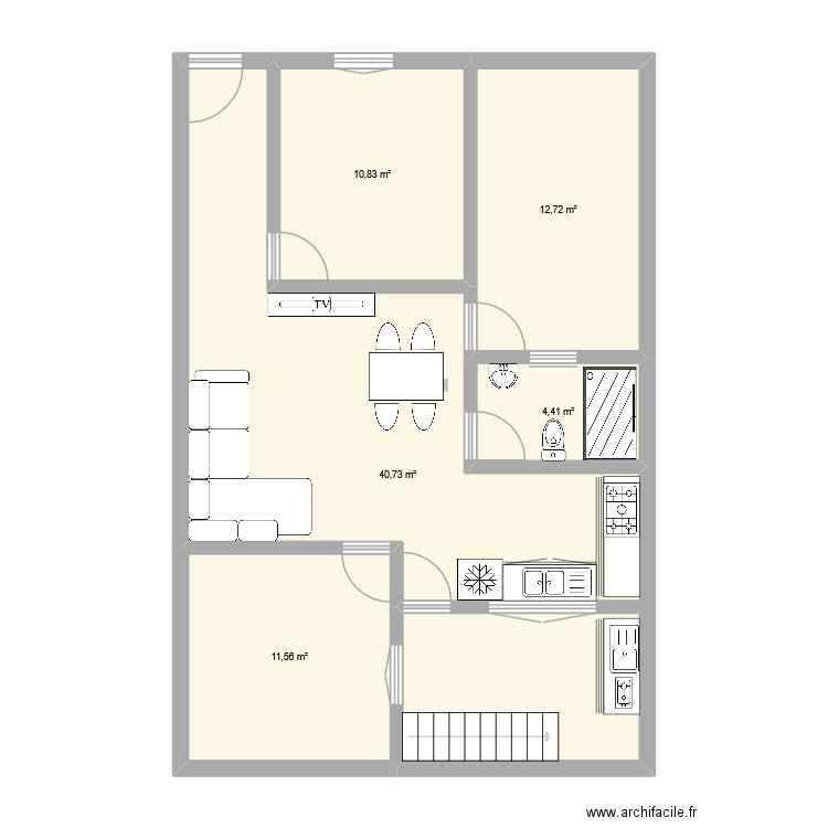nabil. Plan de 5 pièces et 80 m2